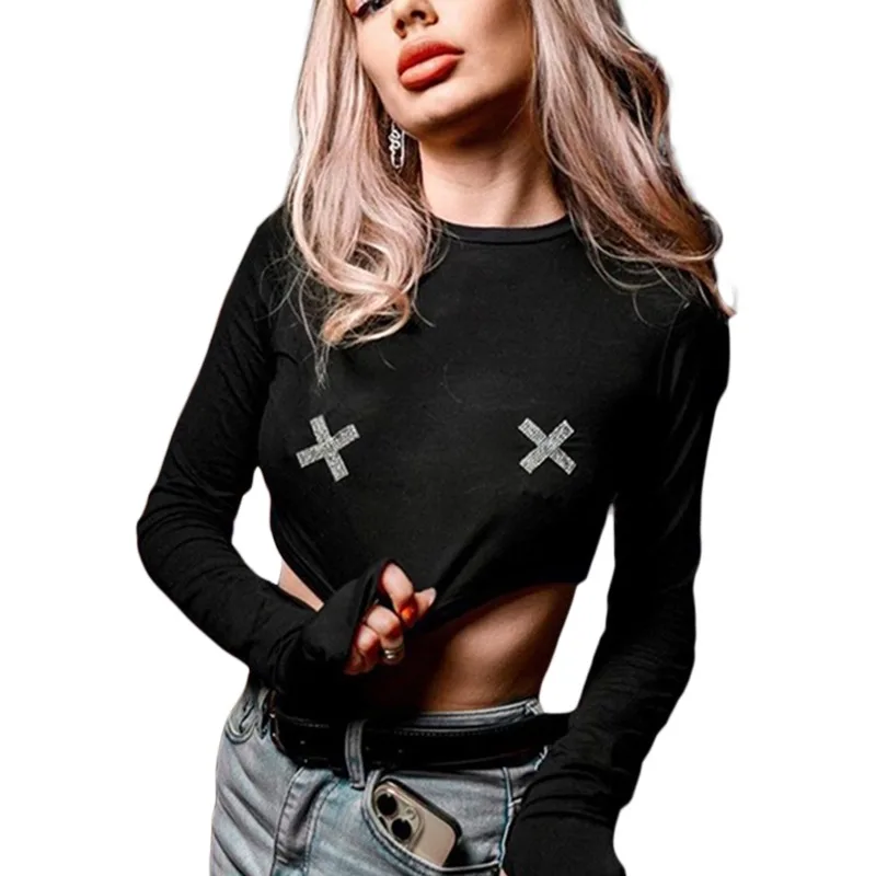 

Long Sleeve T Shirt For Women Y2K Clothes Vintage Tops Gothic Slim Fit T-Shirts Streetwear Grunge Casual Tshirts Ropa de Mujer