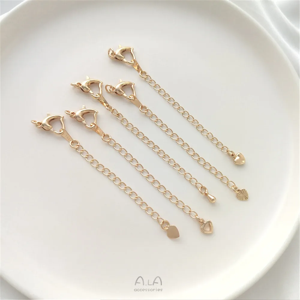 14K gold wrapped heart-shaped lobster clasp extension chain, water drop peach heart heart heart tail chain, diy extension chain