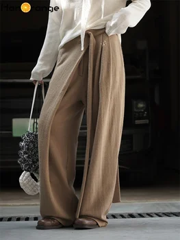 HanOrange 2025 Autumn/Winter Fashion Light Mature Style Slant Front Strap Women Pants with Drop Feel Loose Trousers Black/Khaki
