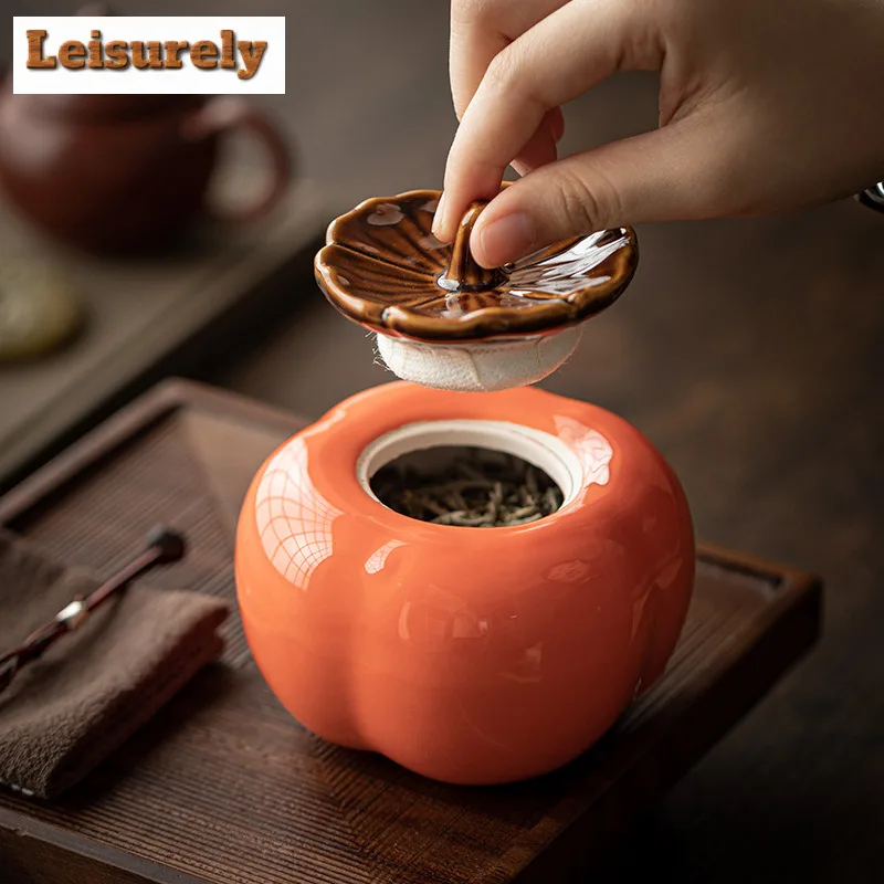 Persimmon Tea Box Organizer Moisture-proof Boutique Tea Tin Tea Door Storage Tank Containers Household Tea Caddy Teaset Gift