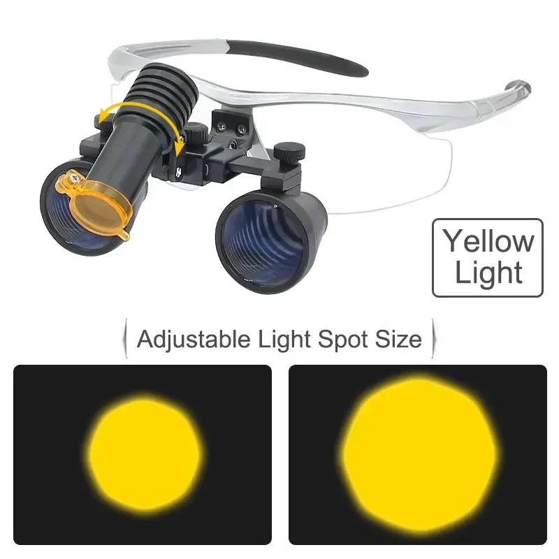 Lupa Dental Binocular 2.5X 3.5X, lupa con faro de 5W, caja de Metal con filtro amarillo, 320-420mm, distancia de trabajo recargable