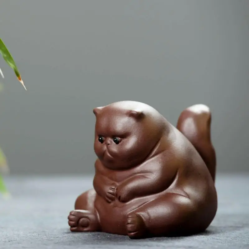 

Китайская глина Yixing Zisha, керамика, фиолетовая глина, животное, маленький толстый кот, чай, статуя домашнего питомца