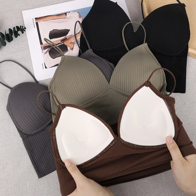 Estilo francês corte superior camisola sutiã fino ajuste sexy estiramento push  up bra com almofadas de peito recortado umbigo curto tubo topo v-neck topos  - AliExpress