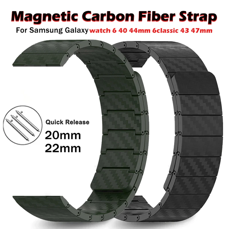 Magnetic Carbon Fiber Watch Strap Bracelet, 20mm/22mm