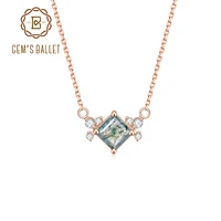 GEM'S BALLET Unique 0.63CTW Square Moss Agate Pendant Necklace in 925 Sterling Silver Art Deco Statement Jewelry Gift For her