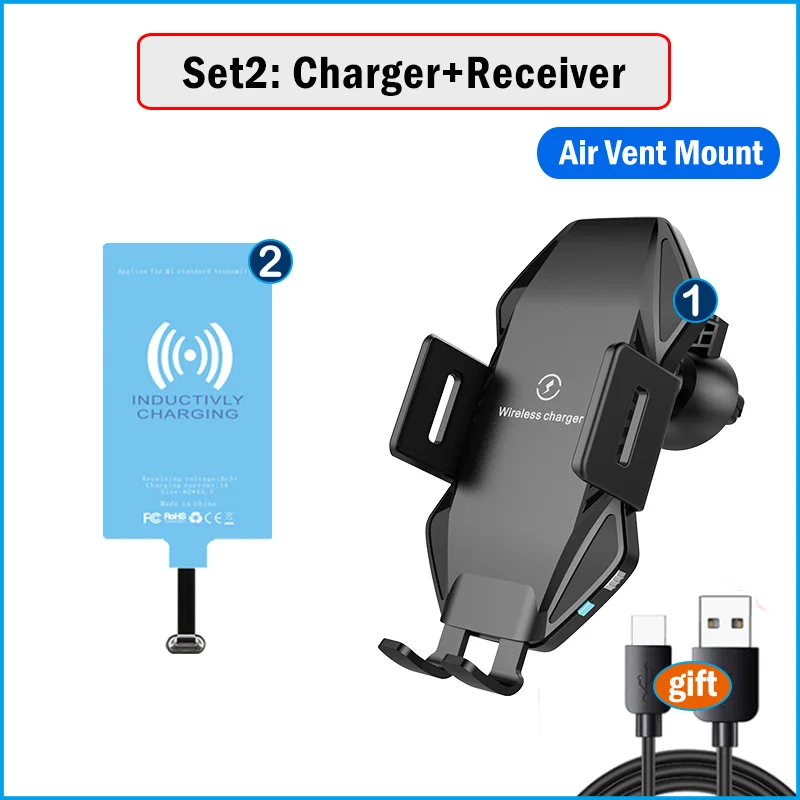 Qi Car Wireless Charging Stand for Huawei Honor 9 9X 10 20 30 Pro Wireless Charger&USB Type-C Receiver Car Phone Holder 