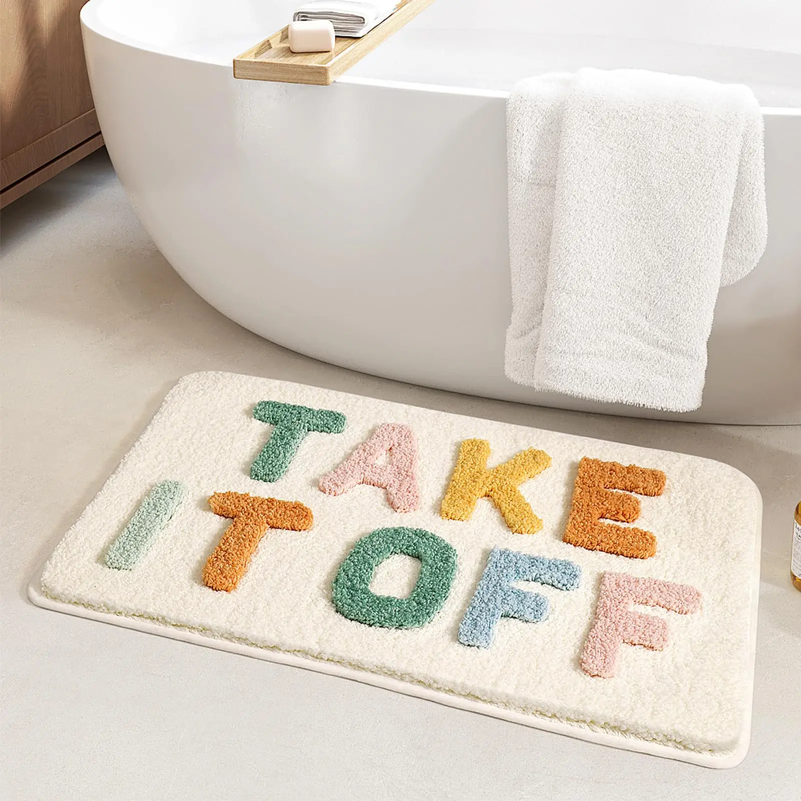 Alfombra De Baño Personalizada Con Frases - Tamaño 50x60 Cm, Material Felpa | Absorbente Y Antideslizante