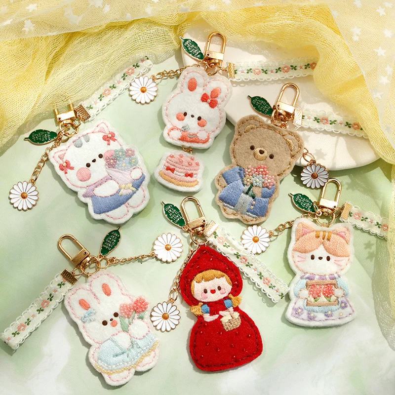 Cartoon Cat Peace Embroidery Diy Cross Stitch Keychain Handmade Knitting Needlework Decor Jewelry Sachet Pendant Girlfriend Gift