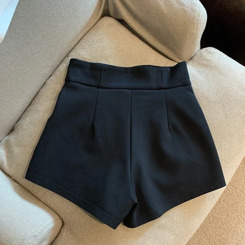 Elegant Suit Shorts Women Solid High Waist Wide Leg Shorts Office Lady Korean Fashion Black White Simple All Match Short Pants
