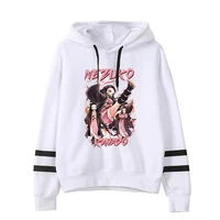 New Fashion Women Anime Kamado Nezuko Print Hooded Stripe Sweatshirt Autumn Leisure Sports Pullover Tops 1