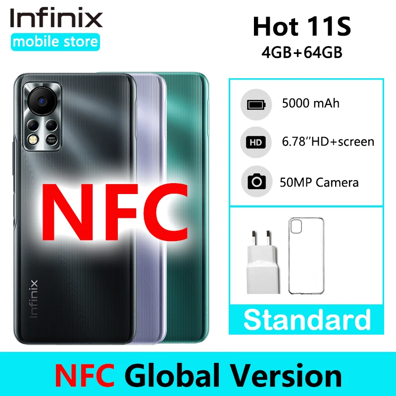 Global Version Infinix HOT 11S NFC 4GB 64GB 6.78" FHD Punching Display Smartphone Helio G88 50MP AI Rear Camera 5000mAh Battery 1
