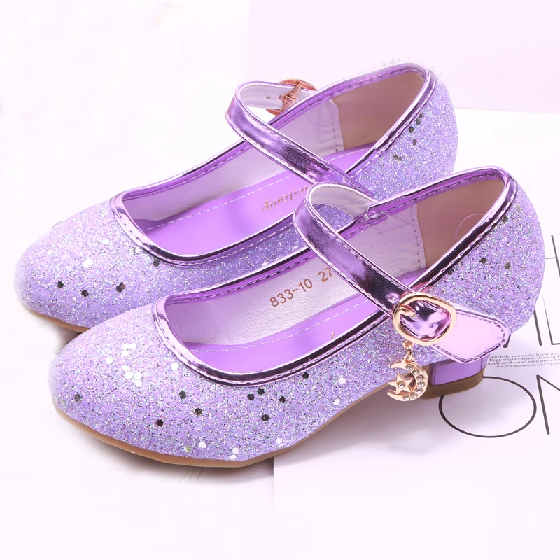 Mudipanda Girl High Heels Pink Sandals Children's Purple Blue Princess Shoes Sequin Students Dance Shoes Size 27-37 Kids Sandal