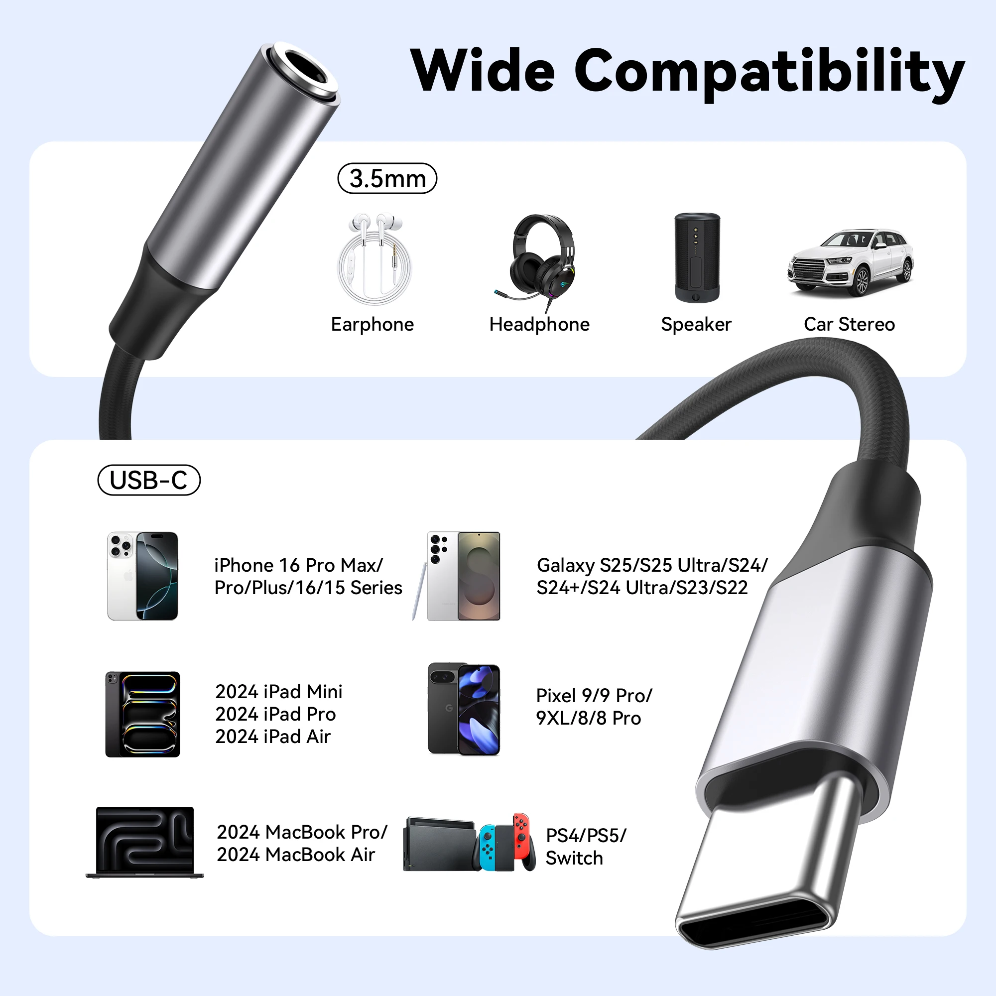 รูปสินค้า อะแดปเตอร์แปลง USB-C เป็น 3.5 มม. สำหรับหูฟัง