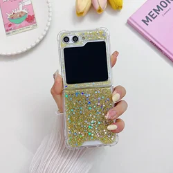 Colorful Transparent Glitter Shockproof Silicone Case with Four - Corner Protection - Z Flip 5 (Gold)