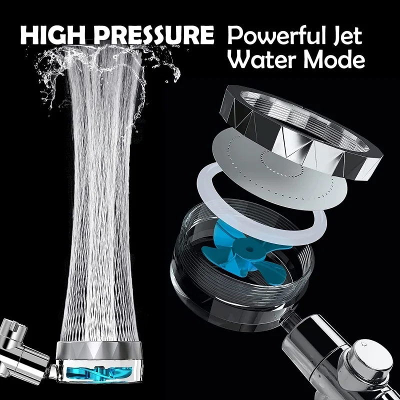 New High Pressure Shower Head Twin Turbocharged Shower Head Handheld Turbo Fan Propeller Shower One-key Stop Massage Showerhead 5