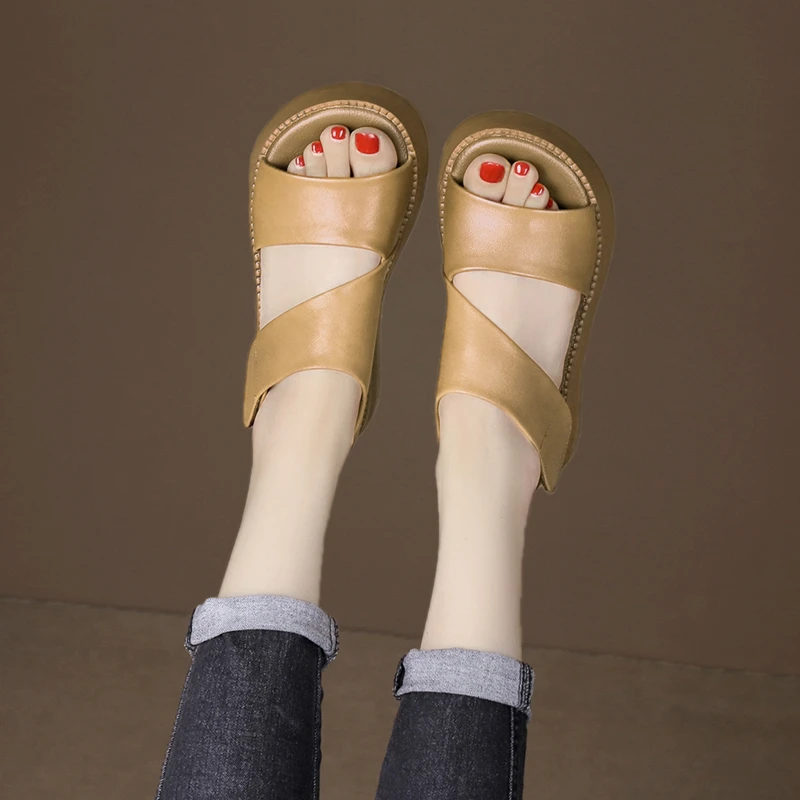 summer new wedge heel open toe casual luxury designer shoes sandals women's handmade re...