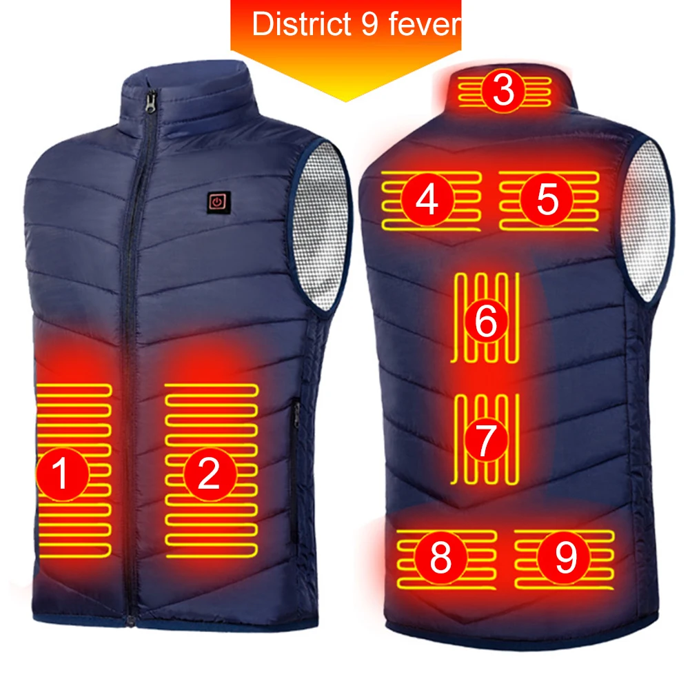 Unisex Electric Heated Vest 9 Heating Areas Graphene Smart Heating Jackets Washable Lightweight with Zip USB Camping Outdoor heated jacket