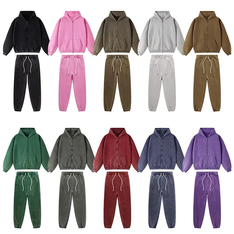 

New Autumn spring Fleece Warm Zippered hooded sweatshirts Set for Boys and Girls cotton jacket pant clothing sets