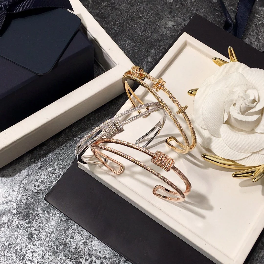 2022 Hot Trend Double Row Flash Diamond Smart Bracelet Everyday Wear, Party, Birthday Golden Colored Gem Gold Plated Brass