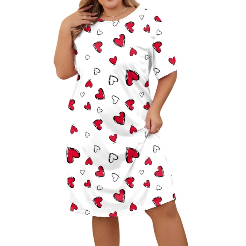 Spring Summer Women's Sexy Printed Pajamas Short Sleeve Round Neck Sleeping Dress Oversized Comfortable Casual Nightgown