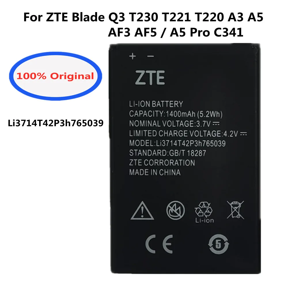 

New Li3714T42P3H765039 Battery For ZTE Blade Q3 T230 T221 T220 A3 AF3 A5 AF5 A5 Pro Mobile Phone Replacement Batteries 1400mAh