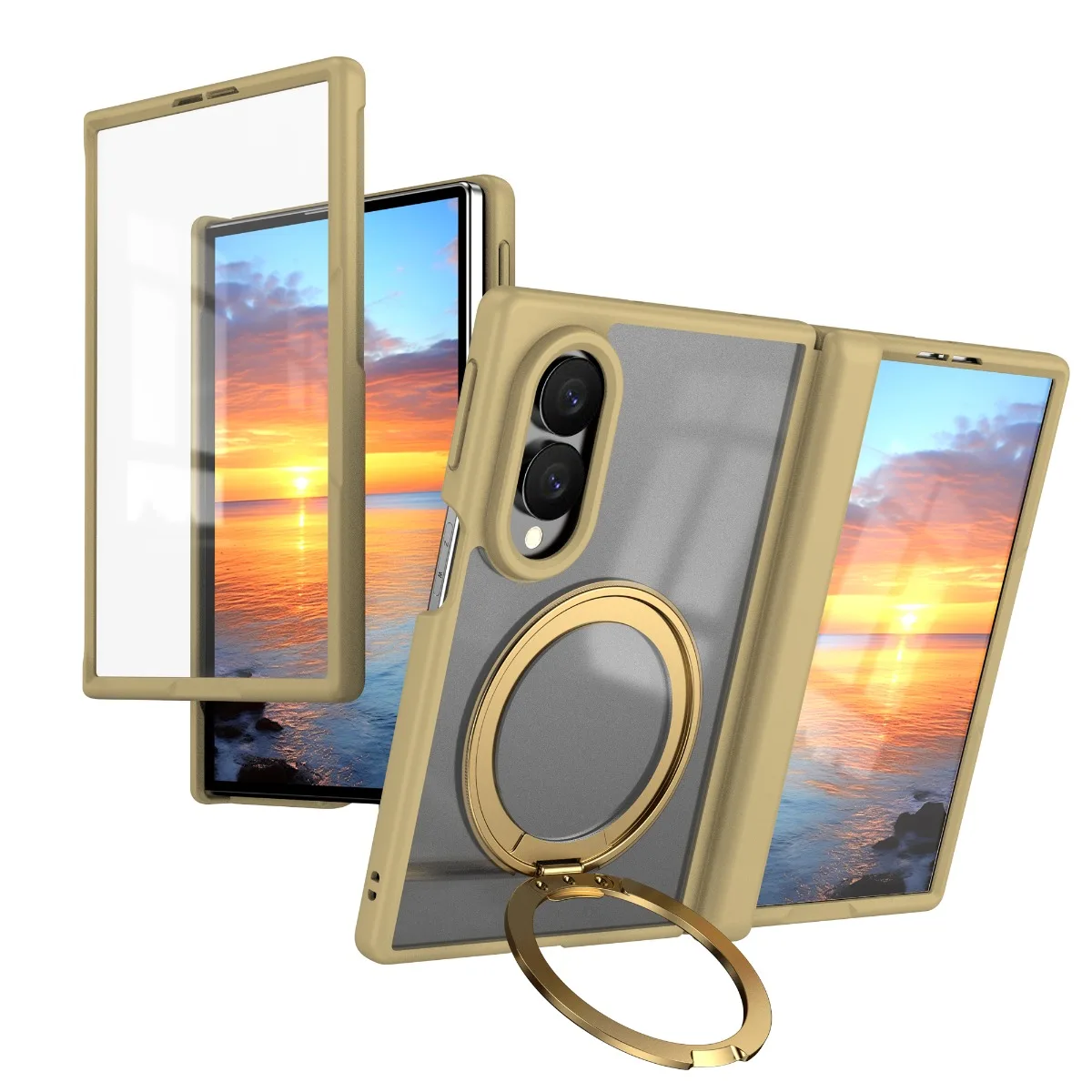 Luxury Magnetic Rotating Phone Stand Case with Hinge Protector and Wireless Charging Compatibility