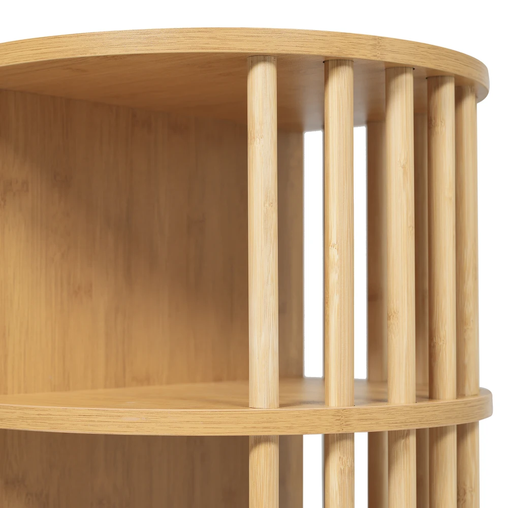 Kommode, Sideboard 160 cm, Eiche, mit Säulen und Bambusregalen, 6 Schubladen und offenen Regalen, höhenverstellbare Füße, L160 x H75 x B 40 cm – Detail 23