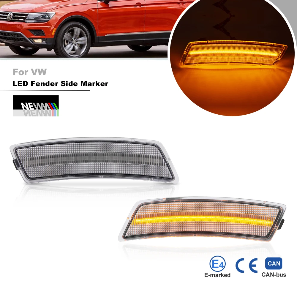 

2PCs Fits For VW Tiguan 2018-Up Beetle 2012-2019 Front Clear Lens Full Led Side Marker Indicator Lights