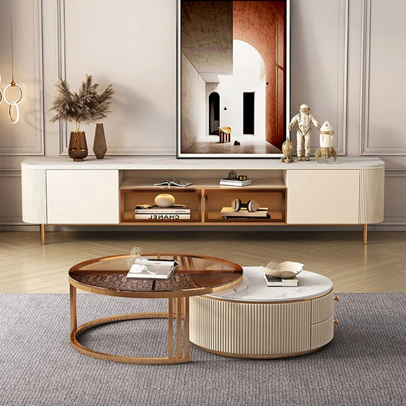 

Роскошный каменный тарелка, телевизионный шкаф, чайный столик, современный простой круглый Угловой высококлассный дизайнерский шкаф