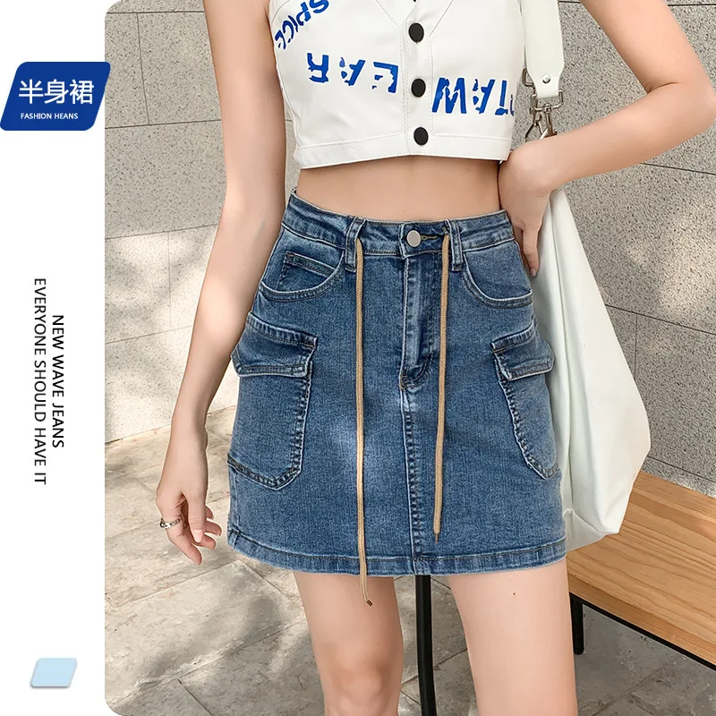 

Sutimine 50% Off Half 2023 Skirt Denim American Spicy Girl Pleated Skirt Summer Short Skirt Fashion Women A-LINE Casual