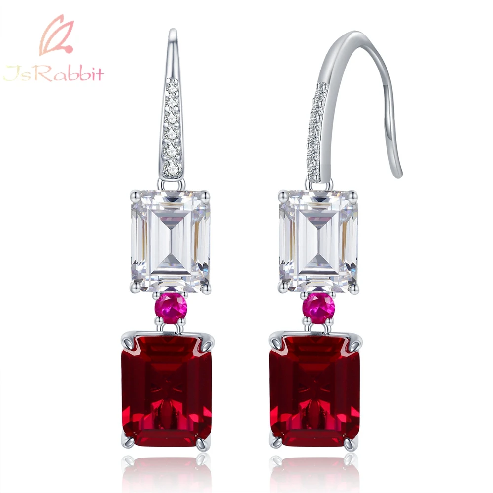 

IsRabbit 18K Gold Plated 8*10MM Ruby Diamond Drop Earrings for Women Anniversary Gift 925 Sterling Silver Sparkling Fine Jewelry