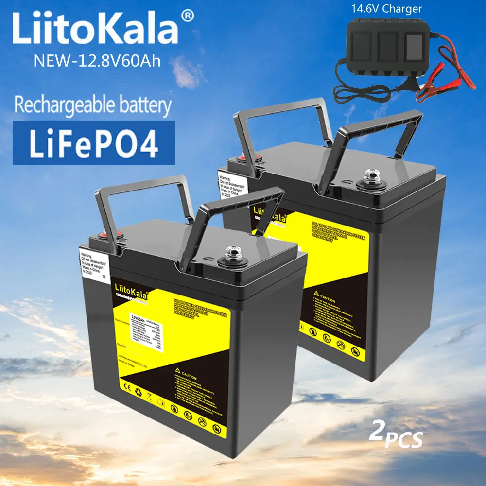 

2PCS 12V 60Ah Lifepo4 Battery Pack 12.8V Built-in BMS Waterproof Lithium Iron Phosphate Cells For Boat Electric Motor Inverter