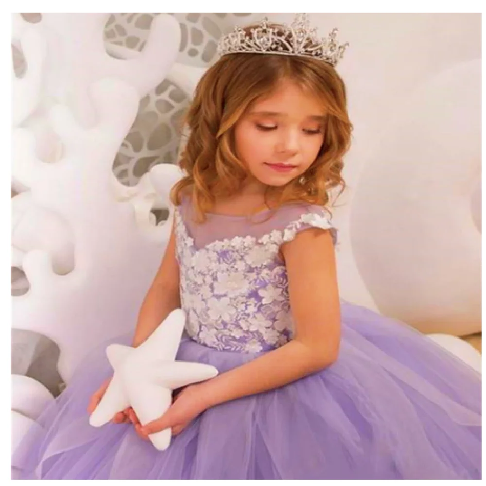 

Lovely Flower Girl Dresses Tulle 2023 Beading Appliqued Pageant For First Communion Dresses Kids Prom Piano Playing Baptism