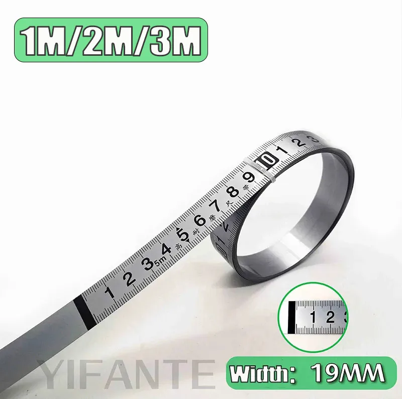 Stainless Steel Ruler 19mm Width Rust-Proof Durable Wear-Resistant Ruler 1-5m Stainless Steel Miter Track Tape Measure Self Adhesive Metric Scale Ruler