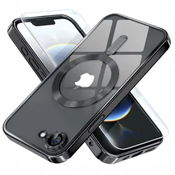 Magnetic Titanium Case with Screen Protector and Camera Cover - Metallic Glossy Luxury Finish - iPhone 16e (Black)