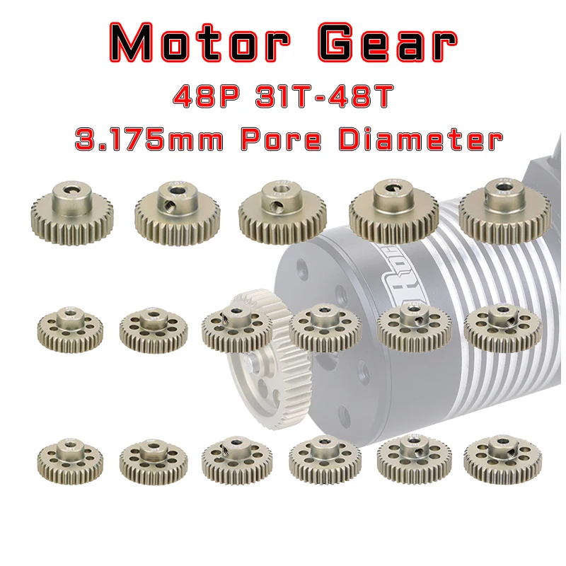 HERCHR 48DP 5.0mm Metallo Acciaio M1 Pignone Set 35T 36T 37T 38T 5mm Albero Ingranaggi Motore per 1/10 RC Brushless Brush RC Auto Motore