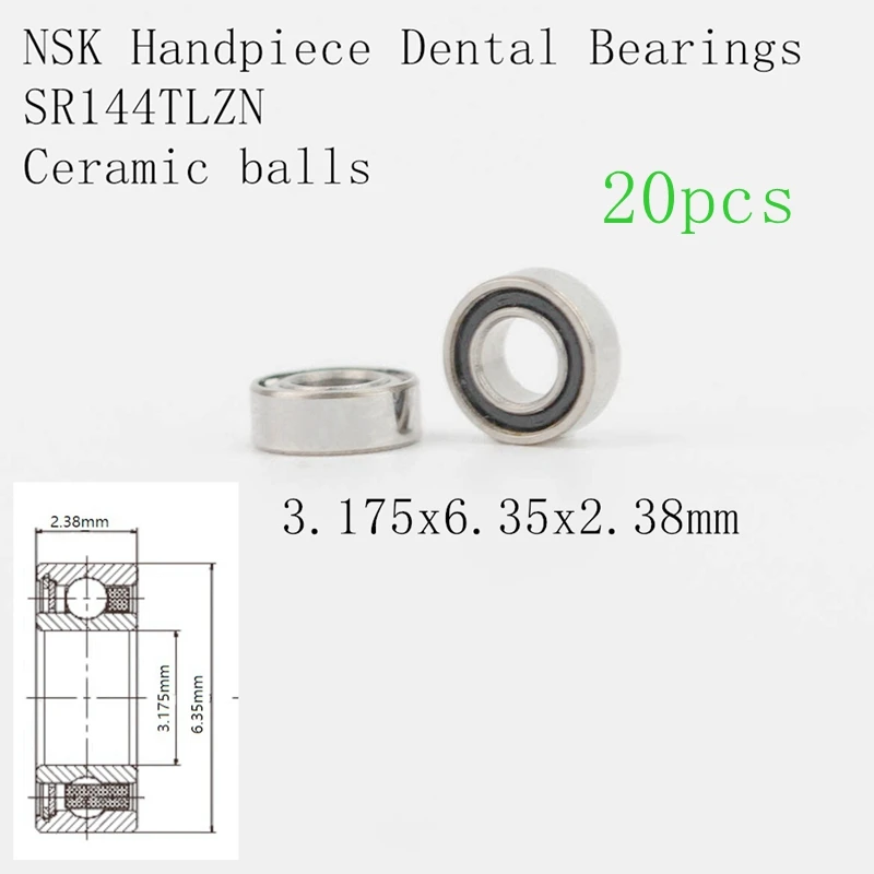 Rolamentos Dentais Cerâmicos do Laboratório de Alta Velocidade Handpiece Nsk Sr144tlzn 3.175×6.35×2.38 mm Sr144tazn 20 Pcs