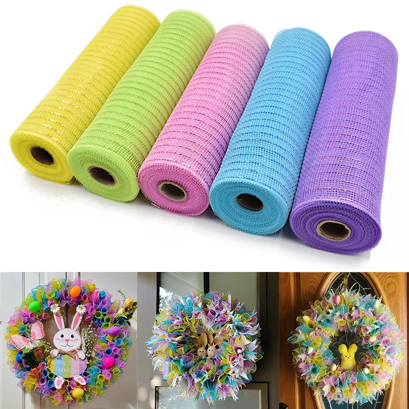 

26cmx10Yards Easter Colorful Mesh Ribbon DIY Easter Wreath Making Craft Tulle Metallic Glitter Roll Spring Easter Party Decor
