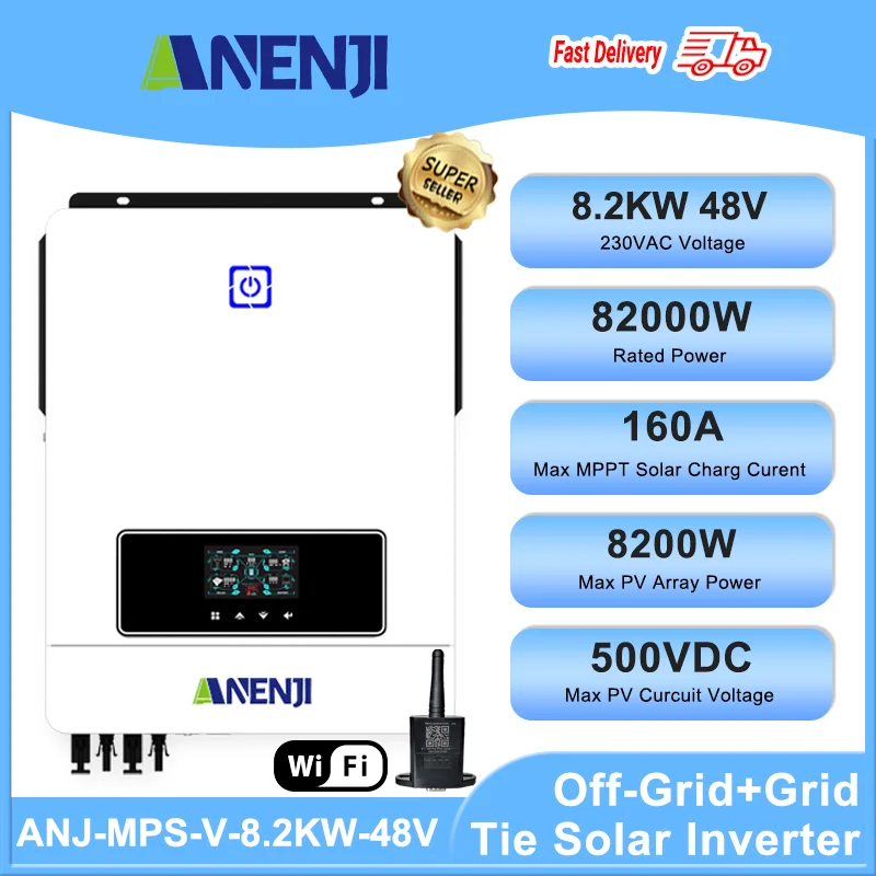 

8.2KW 48V Hybrid Solar Inverter 230V Pure Sine Wave Off Grid Tie Inversor Built-in 160A MPPT Charge Controller Dual PV Input