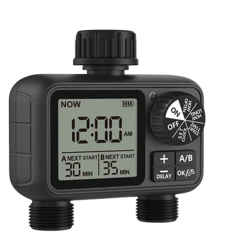 Water Timering Newest 2-Outlet Digital Water Timer A/B-Zone Independent Programer Control Adjustable Sprinker Easy Installation 1