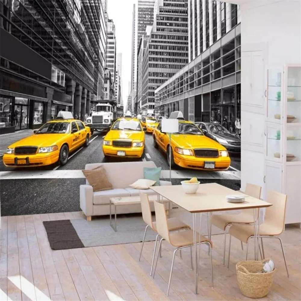 

custom New York yellow taxi papel de parede 3d wallpaper background wall paper for living room bedroom mural wallpaper Stickers