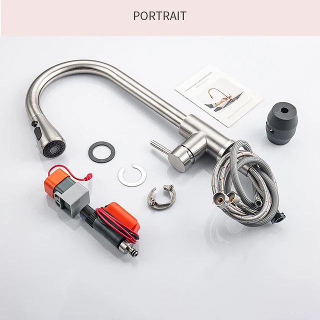 แปรงนิกเกิล Touch บนอ่างล้างจานก๊อกน้ําอุปกรณ์เสริมร้อนเย็นดึงออกอ่างล้างจาน Tap สมาร์ท Touch ก๊อกน้ําห้องครัว 6