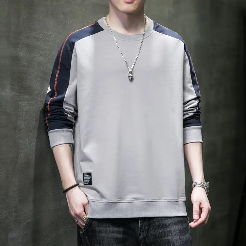Fashion O-Neck Spliced Long Sleeve All-match Sweatshirts Men Clothing 2024 Spring New Loose Korean Tops Casual Sweatshirts