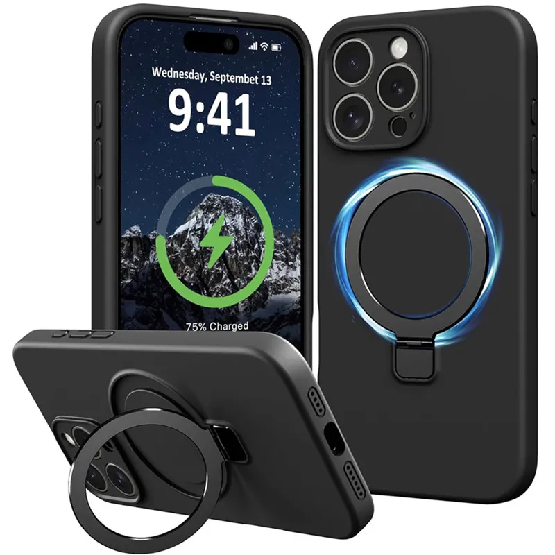 Flüssigsilikon-Magnetringhalter-Hülle für Magsafe IPhone 16 15 14 13 12 Pro Max Plus 16Pro 15Pro Mag Safe Stand Phone Cover