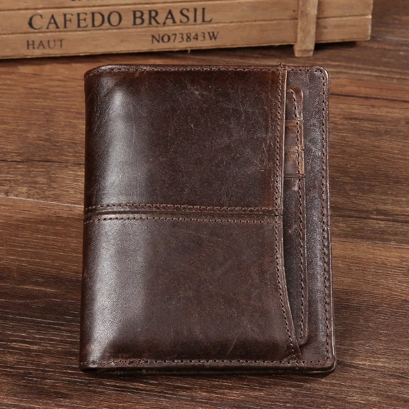 Vintage Leather Men's Wallet Short Style Retro Oil Wax Cowhide Money Clip Genuine Leather Men's Wallet