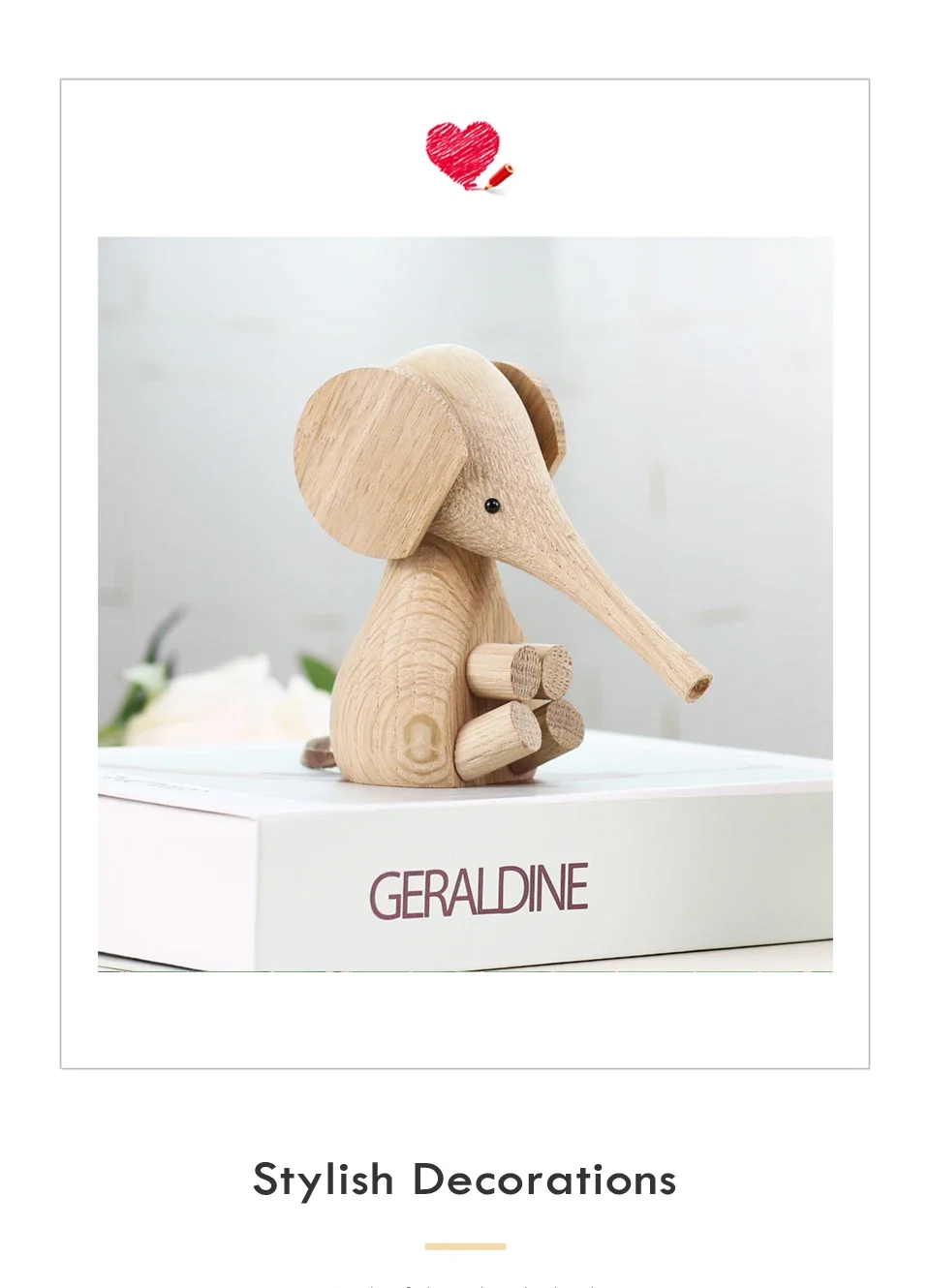 Nordic Wooden Elephant Figurine Decor