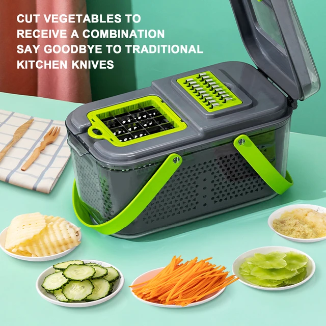 Vesteel 22 in 1 Vegetable Chopper, Multifunctional Onion Chopper Food  Cutter Dicer Mandolin Slicer with Container and Colander Drain Basket - 13  Stainless Steel Blades 