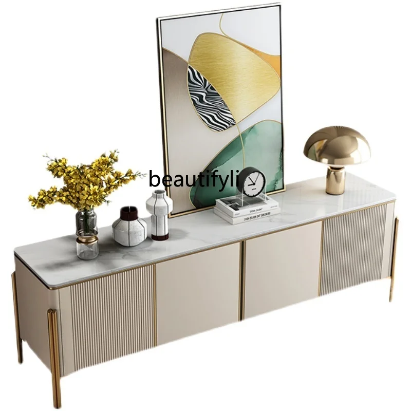 

Italian light luxury slate TV cabinet coffee table combination simple modern living room background wall video cabinet