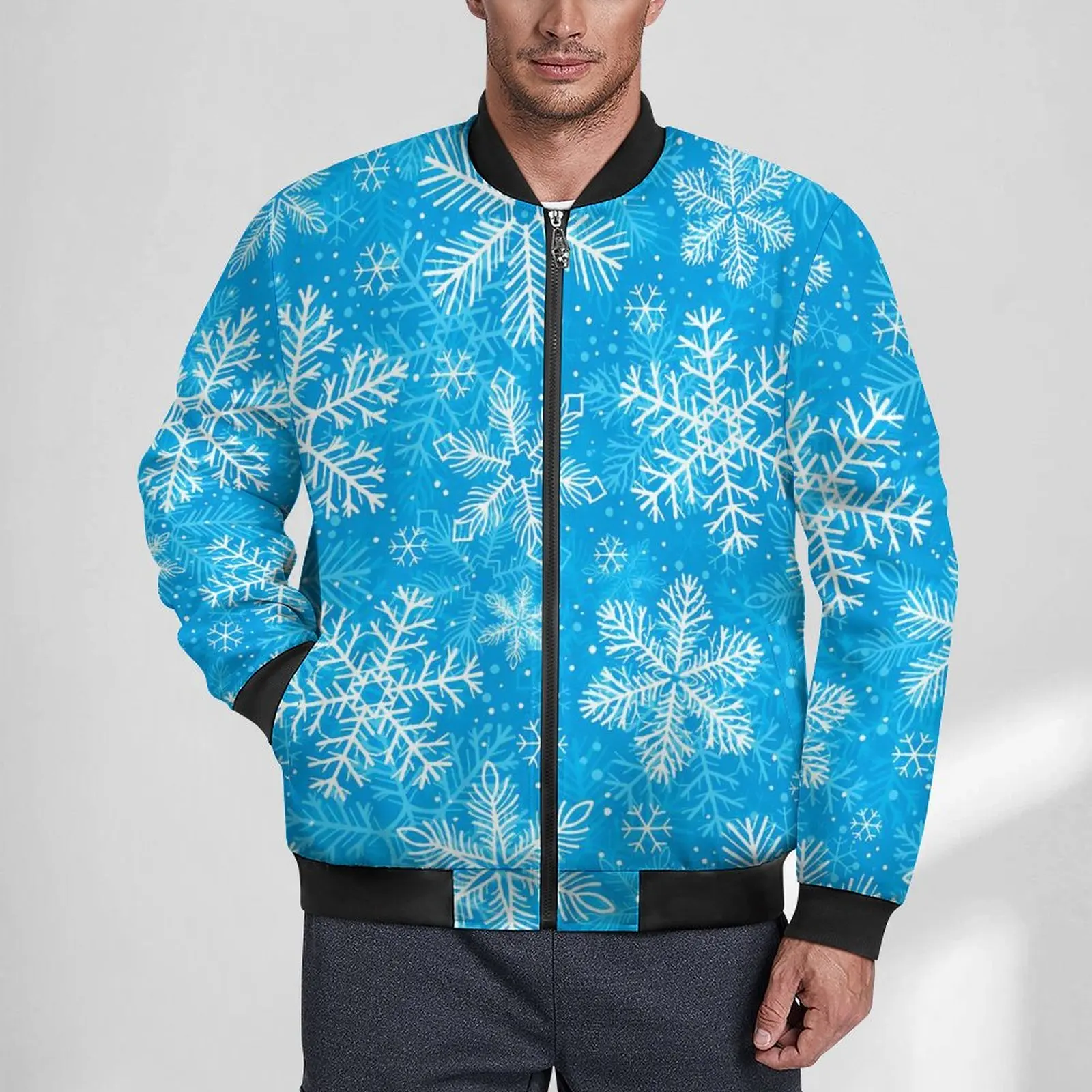 

White Snowflake Jackets Man Cute Print Autumn Coats Aesthetic Waterproof Casual Windbreak Design Outdoor Jacket Big Size