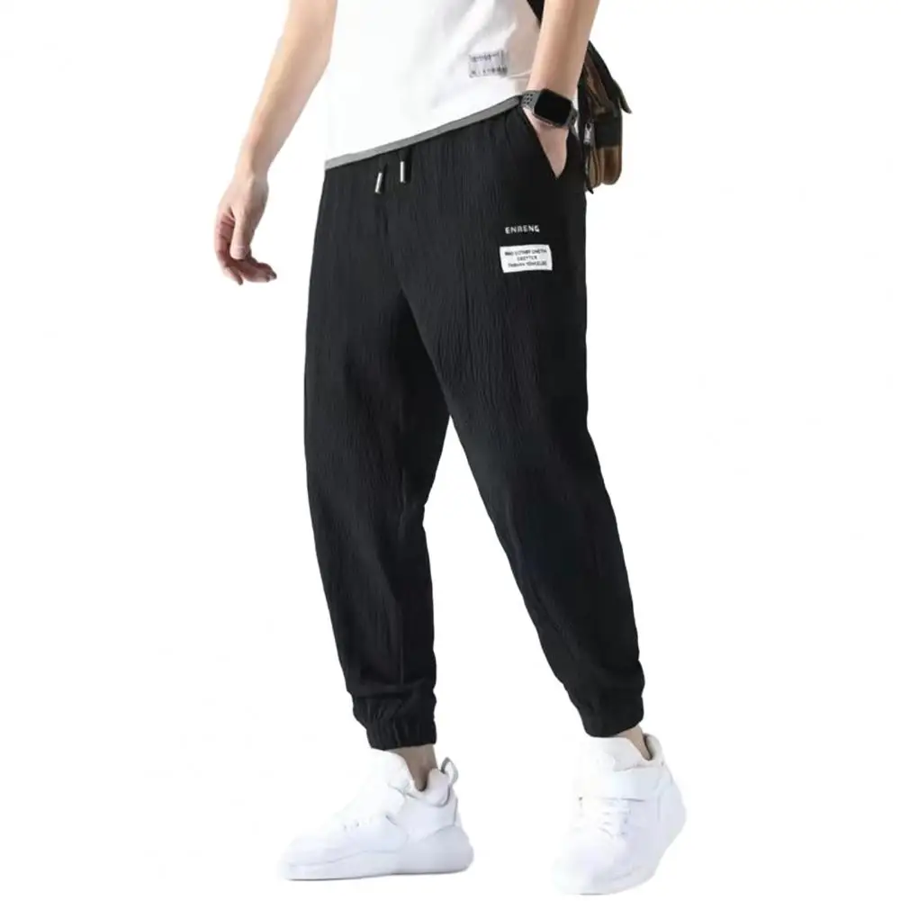 

Plus Size Men Summer Pants Ice Silk Breathable Elastic Waist Drawstring Man Pants Loose Pockets Summer Trousers Male Clothes